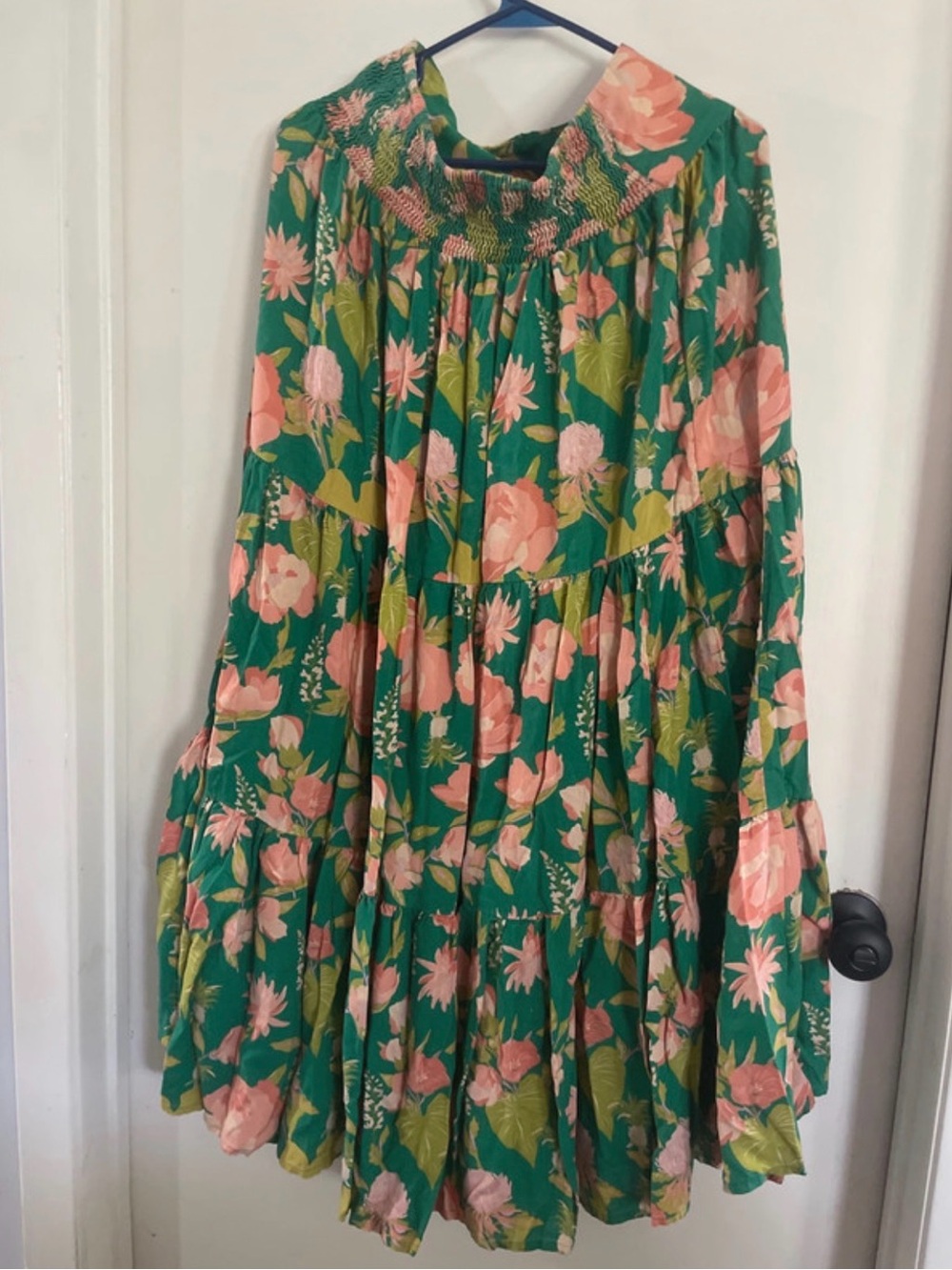 NATURAL LIFE Green Floral Tiered Maxi Skirt with Pink Blooms - Picture 4 of 5